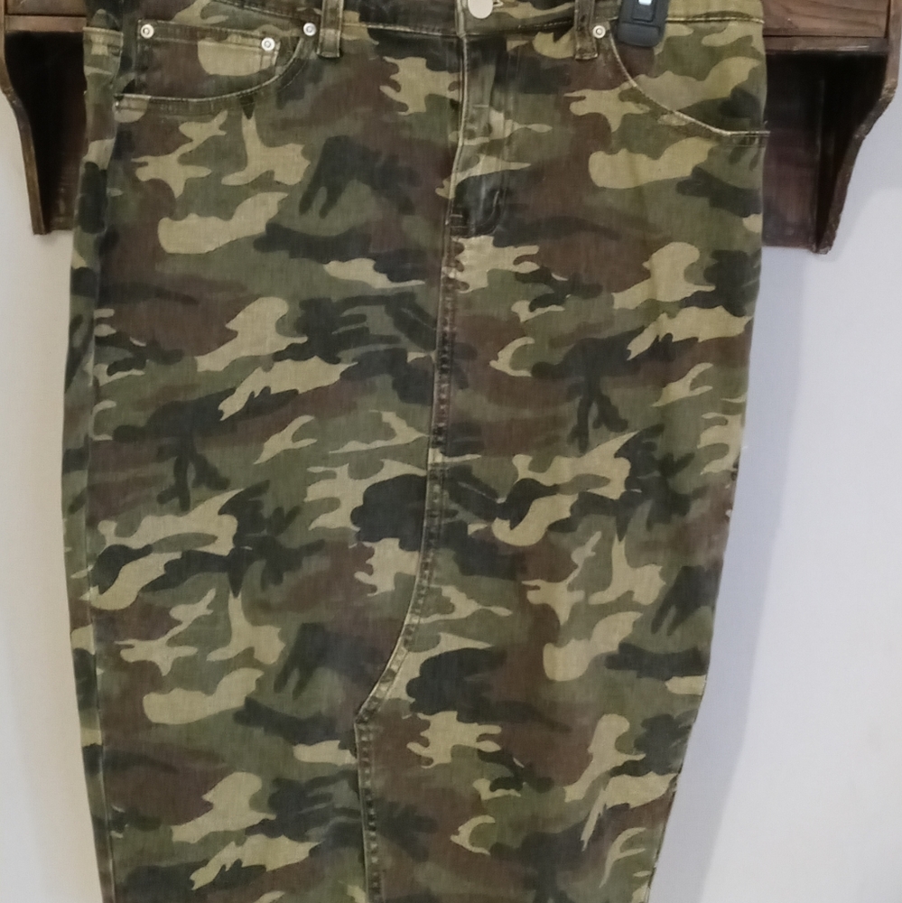 COPY - Skirted Fancy distressed hem denim camo midi skirt